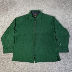 Vintage Johnson Woolen Mills Jacket Mens L Green Cruiser Wool Zip Lined Workwear
